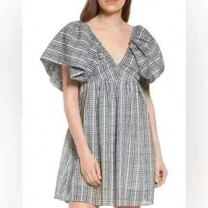 New! Moon River Gingham Flutter Sleeve Babydoll Dress